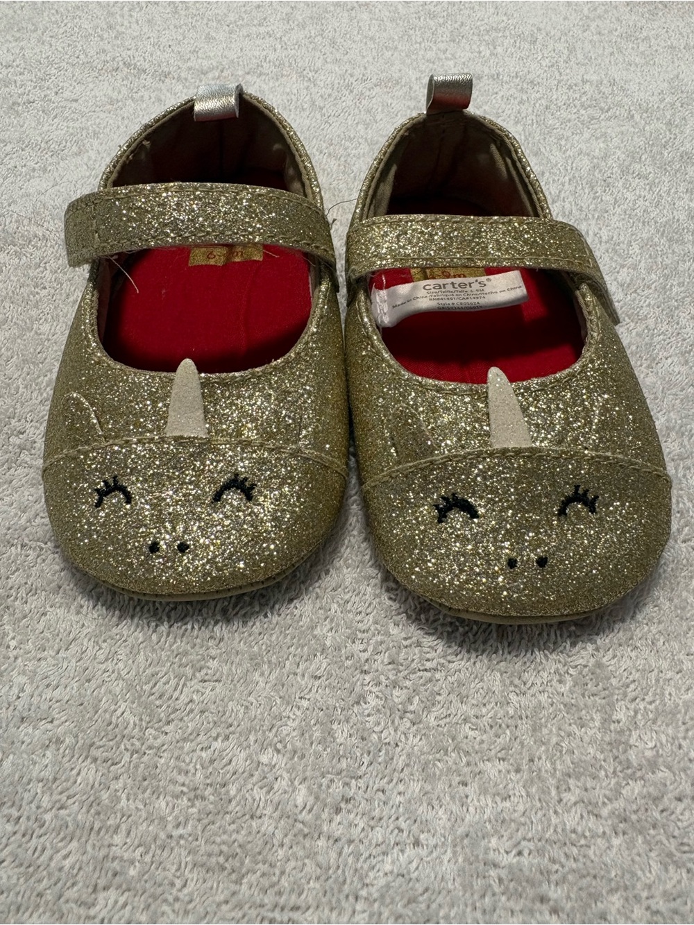 Carter's Glitter Gold Unicorn Mary Jane Shoes 6 - 9 months